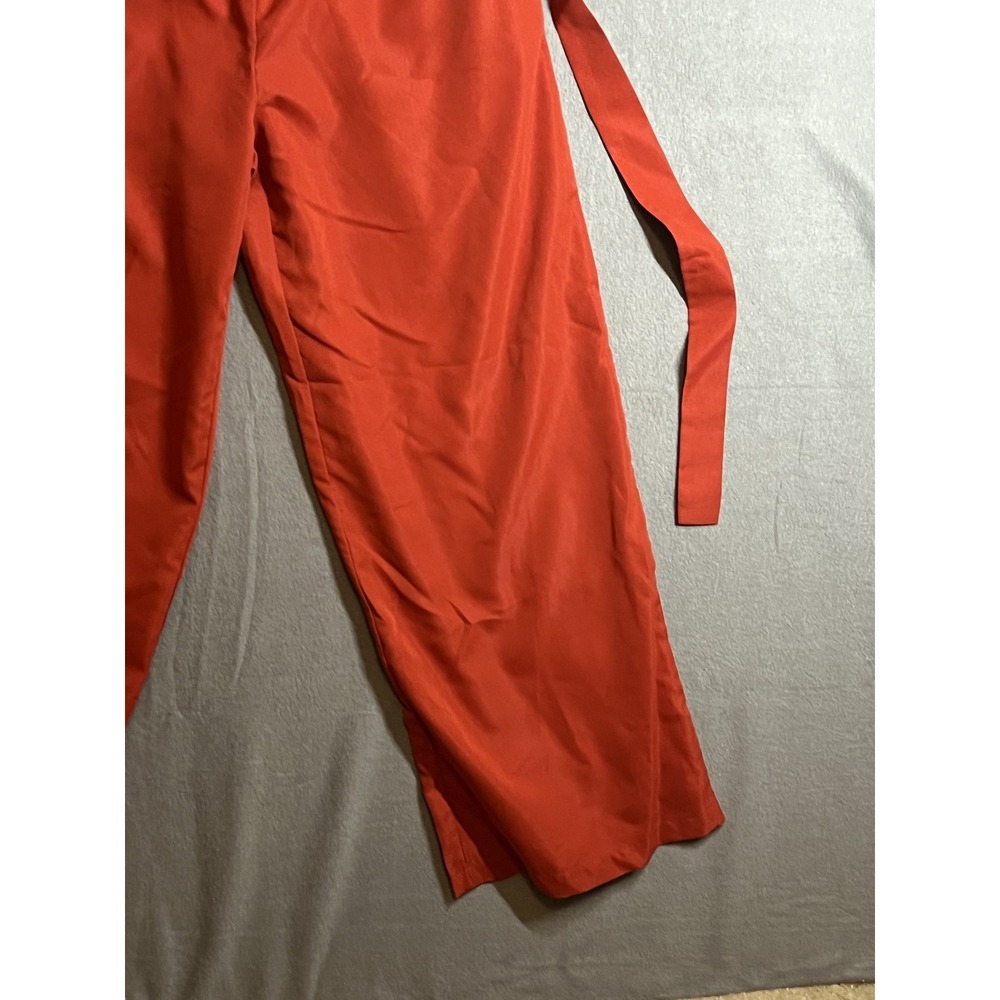 Women's Burnt Orange Paperbag Waist Wide Leg Pants with Tie Belt Size L - Picture 4 of 8